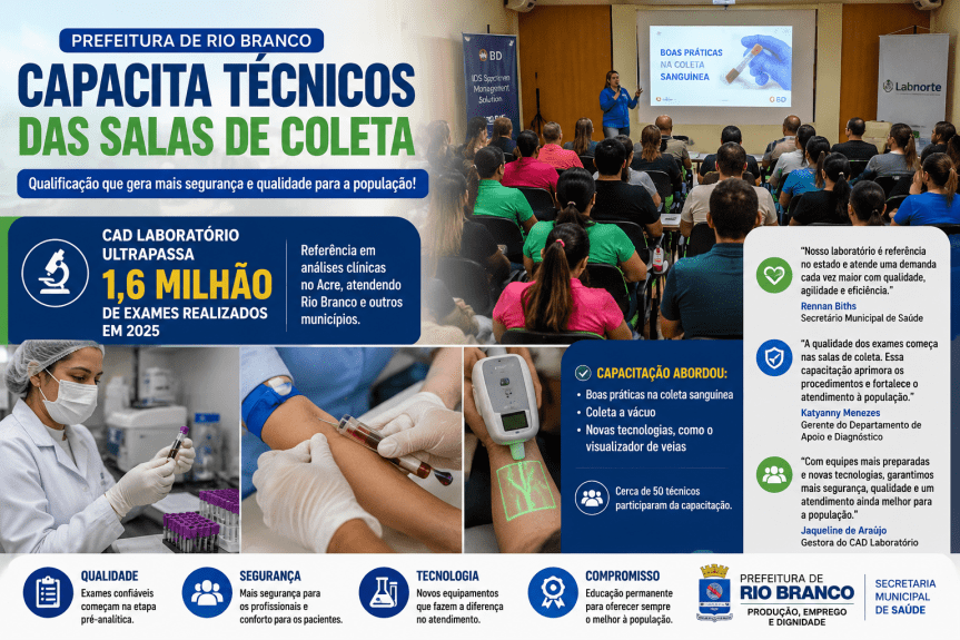 Prefeitura de Rio Branco capacita técnicos da saúde e CAD Laboratório ultrapassa 1,6 milhão de exames em&nbsp;2025